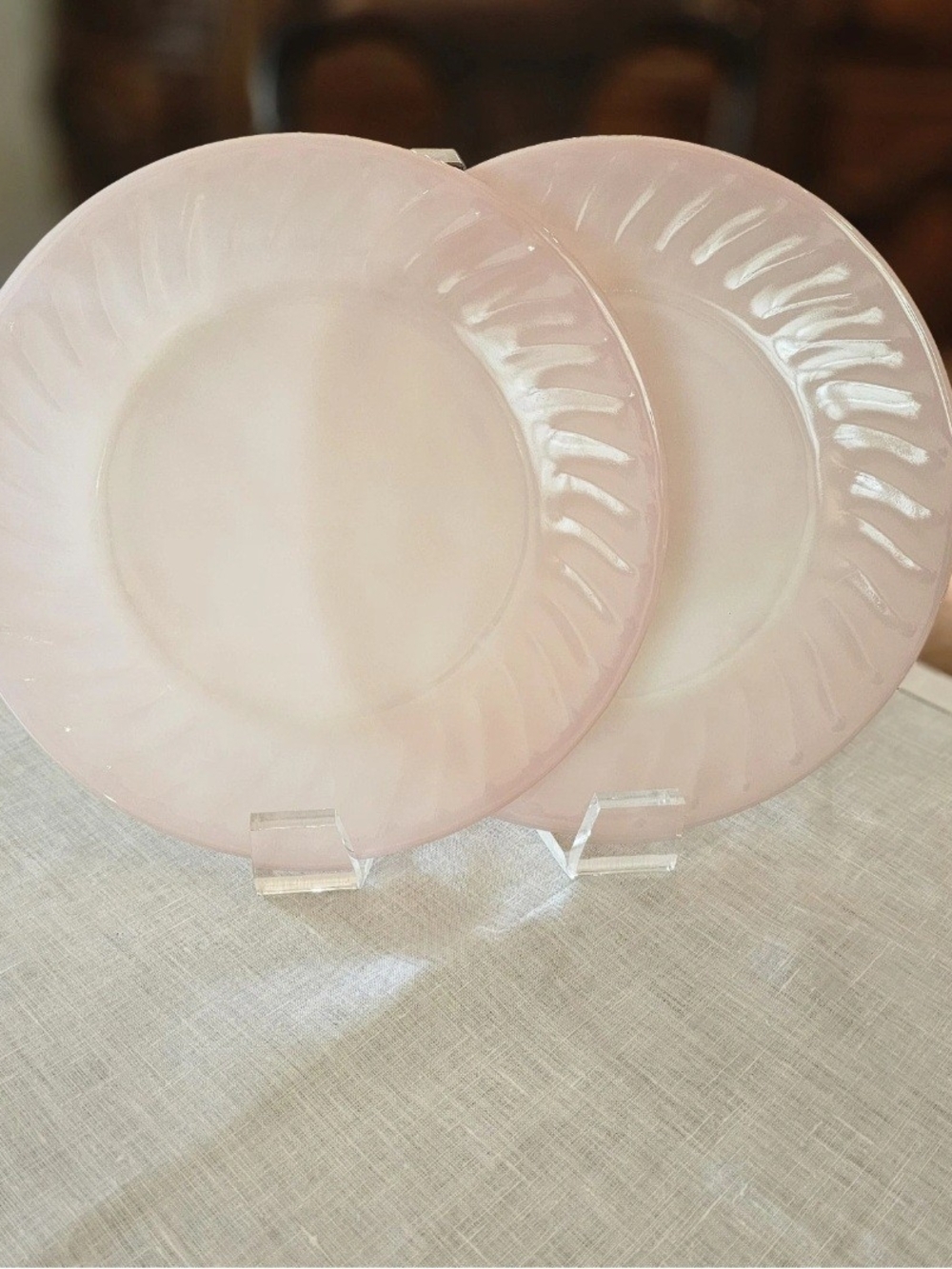 Vintage Fire-King Pink Swirl Dinner Plate 9" Anchor Hocking Set of 2